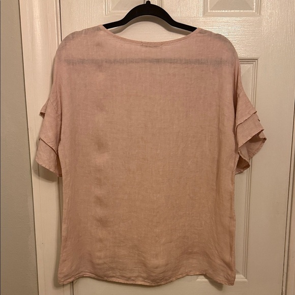 Elegant Floral Soft Pink Blouse 100% Linen #94 - Picture 4 of 8